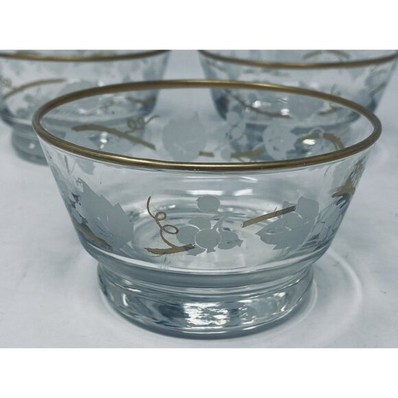 Vtg Libbey Ivy Bower Glass Fruit Dessert Bowl Set of 3 Gold Rim Etched Leaf - Picture 3 of 7